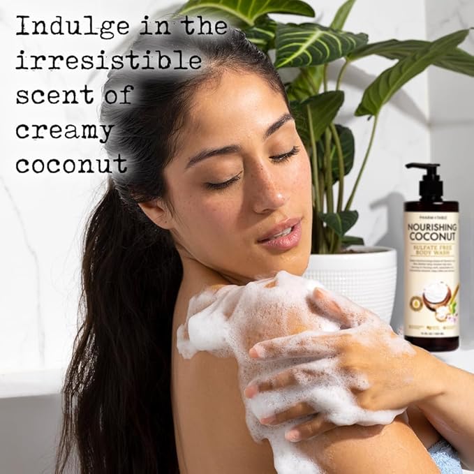 PHARM TO TABLE Nourishing Coconut Body Wash for Women and Men Softens and Soothes the Skin, Sulfate Free, 100% Cruelty Free, 480ml