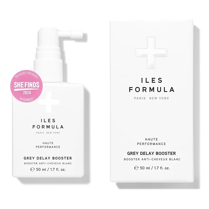 ILES FORMULA Grey Delay Anti Gray Hair Booster – Botanical Leave-In Treatment Spray with Silverfree and Melanogray to Restore Natural Hair Color and Prevent Premature Greying, 1-Month Supply