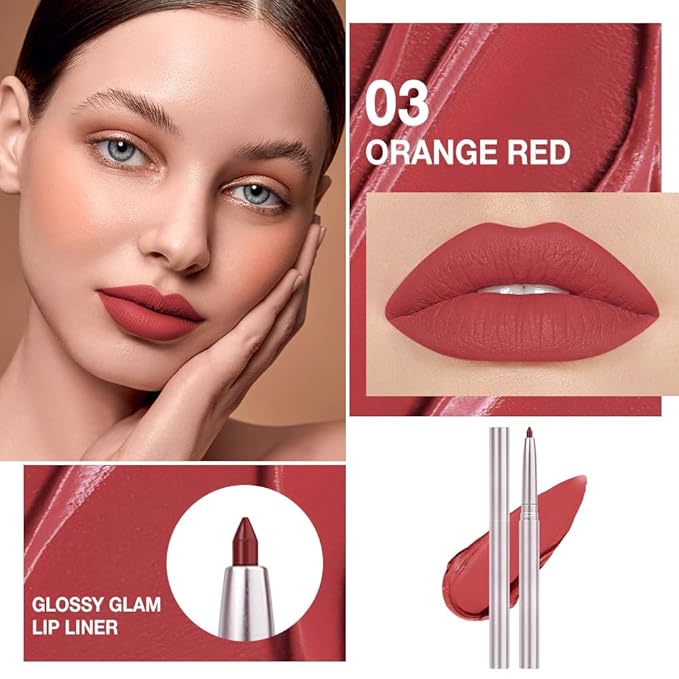 evpct Silky Lip Liner Pencil Retractable, Red Brown Smooth Lip Liner Creamy Velvet Lipliner Long-Lasting for Korean Makeup Contouring Matte Lip High Pigmented Rich Colors Crayon Lipstick Pen 03