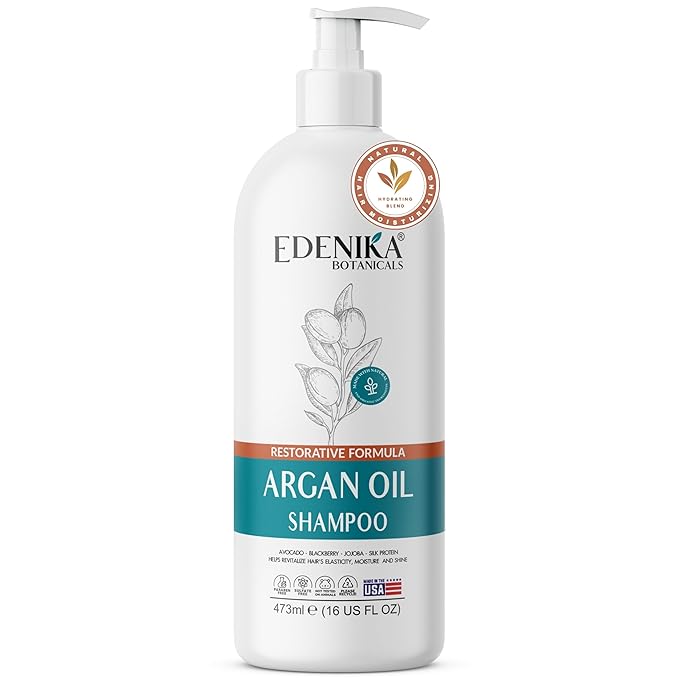 Edenika Botanicals Moroccan Argan Oil Shampoo with Biotin | Repairs Treated, Dry & Damaged Hair, Deeply Hydrating & Nourishing, Paraben & Sulfate Free, Men & Women (16 fl oz Each)