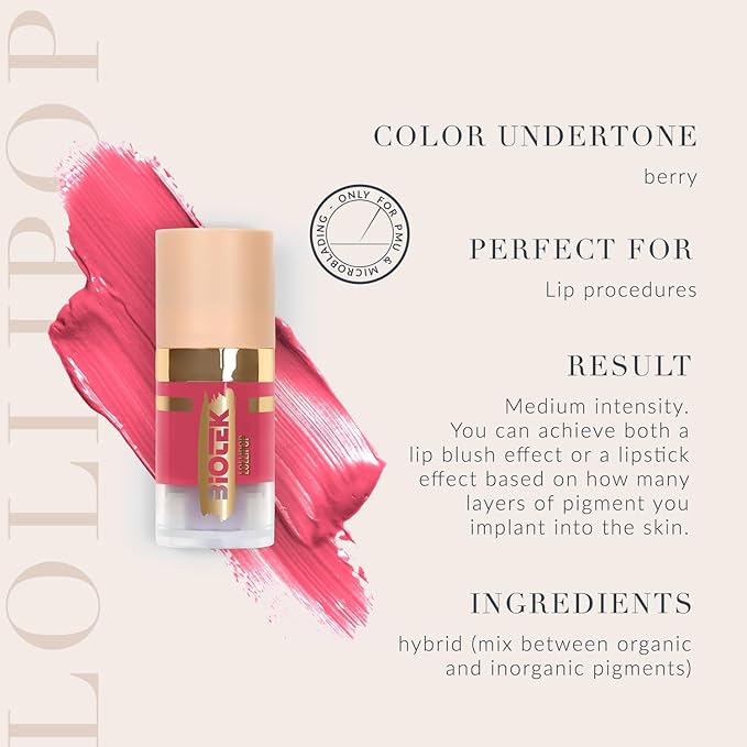 Biotek Lip Pigment for Permanent Makeup - Purple and Pink Color for Lip - Made in Italy - Lollipop 0,24 fl.oz.