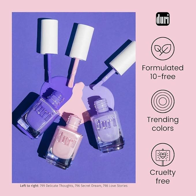 duri Nail Polish, 796 Secret Dream, Light Pastel Pink, Full Coverage, Glossy Finish, Fast Drying, Easy to Apply, 0.45 Fl Oz