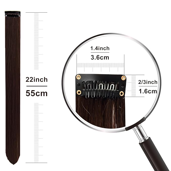 Colored Hair Extensions 14 PCS, 20 In Dream Rainbow Clip in Hair Extensions Party Highlights, Colorful Long Straight Synthetic Hairpieces for Girls Women Kids Gift(Brown)