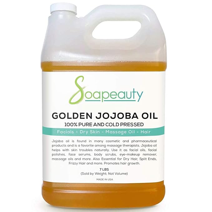 Soapeauty Golden Jojoba Oil | 100% Pure & Natural | Unrefined, Cold Pressed, Hexane Free | Moisturizing Oil for Skin, Face, Hair & Nails | 7 Lb