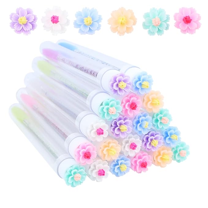 SenRocc 20 pcs Mascara Wands Tube Set Reusable Lash Spoolies Flower Tube Eyelash Brush Tubes Spoolies Lash Extension Brushes Applicators Makeup Tools (cherry blossom-MlX)