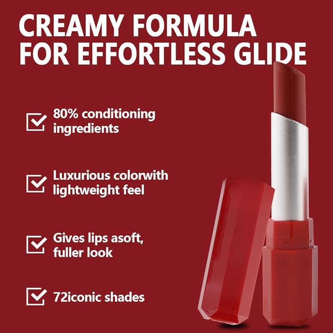Ruby Red Matte Creamy Lipstick for Women, Longwear Lips Gloss Face Paint Stick, Lip Stick Stain Long Lasting Waterproof Effortless Application Full Coverage Velvet Gloss for Party Halloween Makeup 05