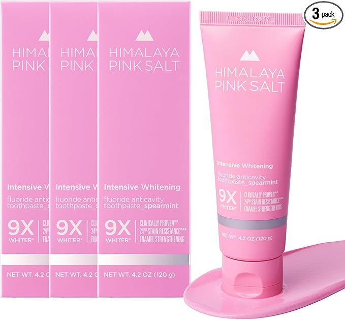 HIMALAYA PINKSALT Intensive Whitening Toothpaste - Teeth Whitening, Deep Stain Remover with Fluoride, Appropriate for Sensitive Teeth, Peroxide Free, Pink Toothpaste - Spearmint, 4.2 oz (Pack of 3)