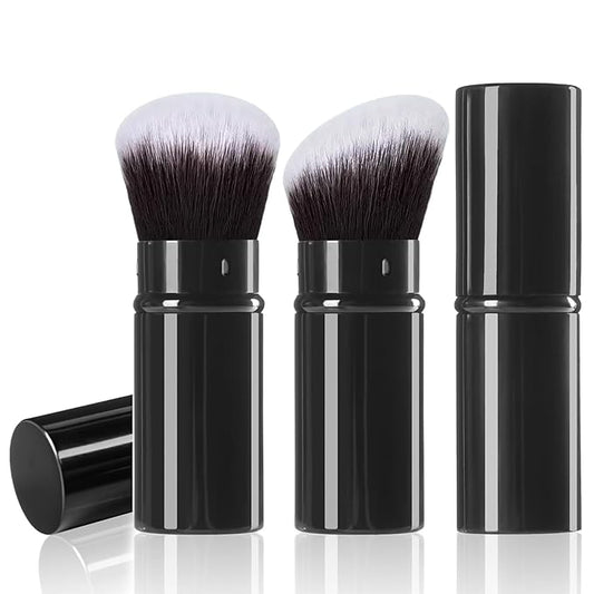 Keriloo Retractable Makeup Brush, 2 Pack Kabuki Travel Powder Foundation Makeup Brush Face Blush Brushes for Blending Liquid, Blush, Bronzer, Buffing, Sunscreen,Flawless Cosmetics
