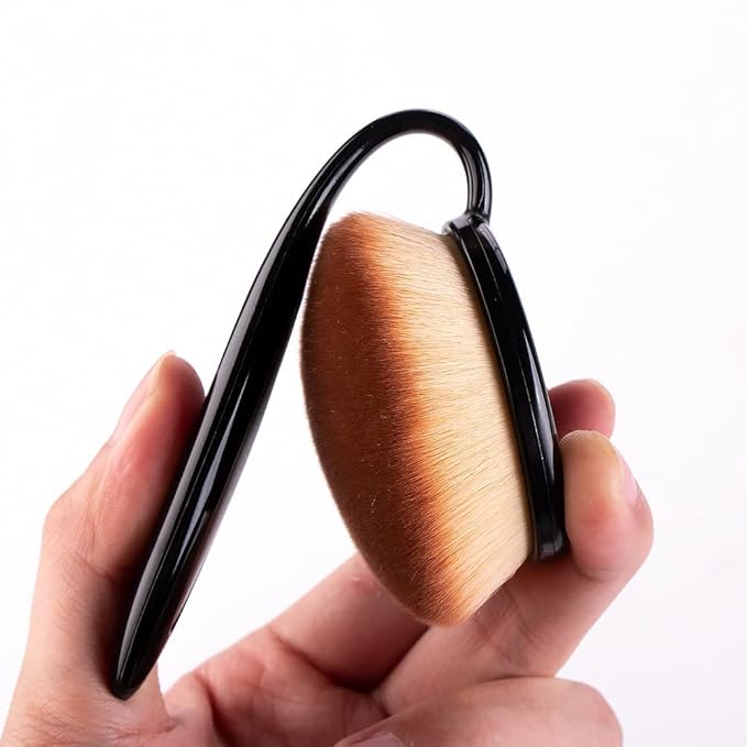Yoseng Oval Foundation Brush - Large Soft Bristles for Liquid,Cream & Powder | Makeup Brush with Cover,Dense Kabuki Brush for Blending,Contouring | Kids & Adults (Black)