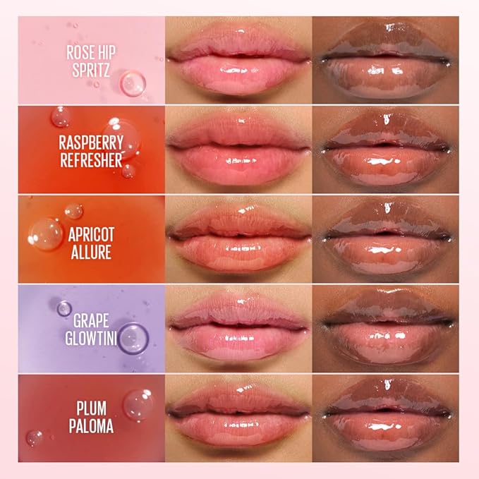 Kaja Juicy Glass Lip Plumping Oil | 01 Rose Hip Spritz | Hydrating, Feel Plumped and Lightweight with Vitamin Tree Fruit Oil, Vegan, Cruelty-Free, Clear Tint Stain Shine Gloss Plumper