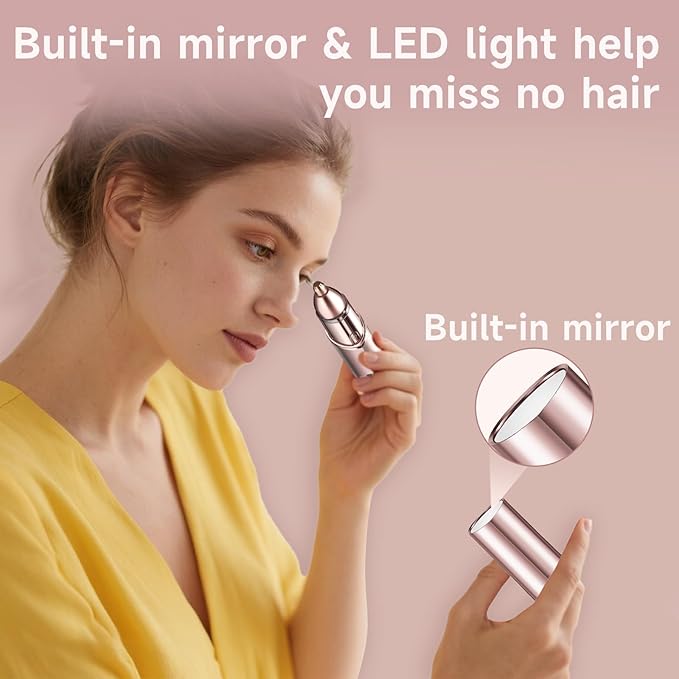 Gurelax Eyebrow & Facial Trimmer: 2-in-1 Electric Facial Hair Removal & Eyebrow Shaver (Built-in Mirror), Face Razor for Women with 2 Replacement Heads
