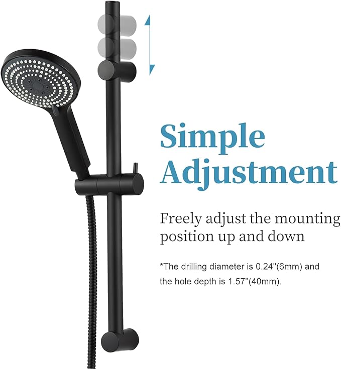 OFFO 6-Spray High Pressure Handheld Shower Head Combo with Adjustable 23 in Slide Bar and 60 in Stainless Steel Hose, Matte Black