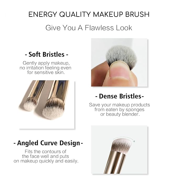 ENERGY Small Concealer Brush Mini Flat Angled Kabuki for Under Eye Concealing Blending with Powder Liquid Cream Make Up Appllicator Soft Vegan Makeup Brush