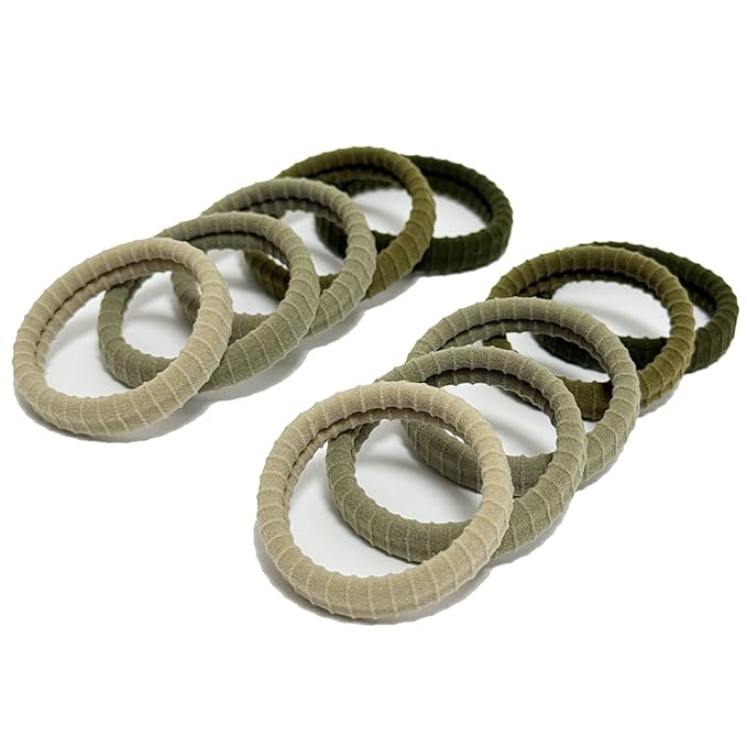 Jseng 10Packs Seamless Hair Ties for Women - Soft No Damage Elastic Hair Accessories for Thick Curly Hair - Forest Green