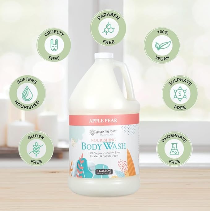 Ginger Lily Farms Botanicals Nourishing Body Wash, 100% Vegan & Cruelty-Free, Apple Pear Scent, 1 Gallon (Pack of 4)