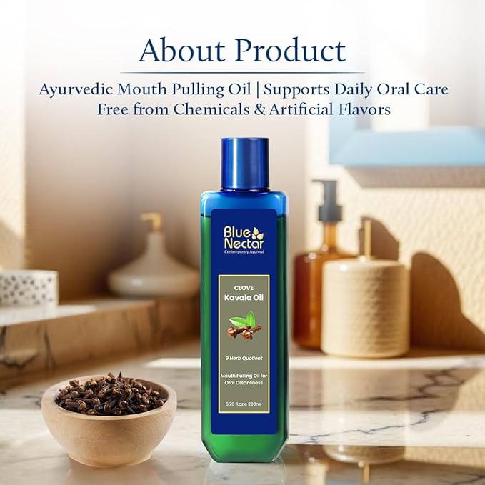Blue Nectar Clove Oil Pulling for Mouth | Ayurvedic Mouth Wash for Oral Care | Natural Coconut Oil for Oral Care & Fresh Breath | Alcohol Free Mouthwash (9 Herbs, 6.76 Fl Oz)