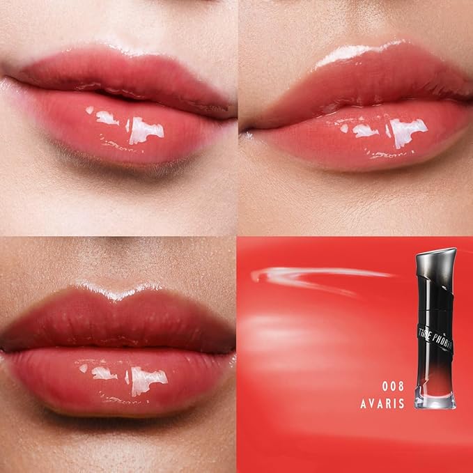 Lunara Frost 3D Lip Gloss, 008 Avaris - Peachy Coral, High-Shine Glossy Finish, Juicy Pigment Lip Gloss with 3D Plumping Effect, 24H Hydration with Hyaluronic Acid, Non-Sticky Cushiony Gel