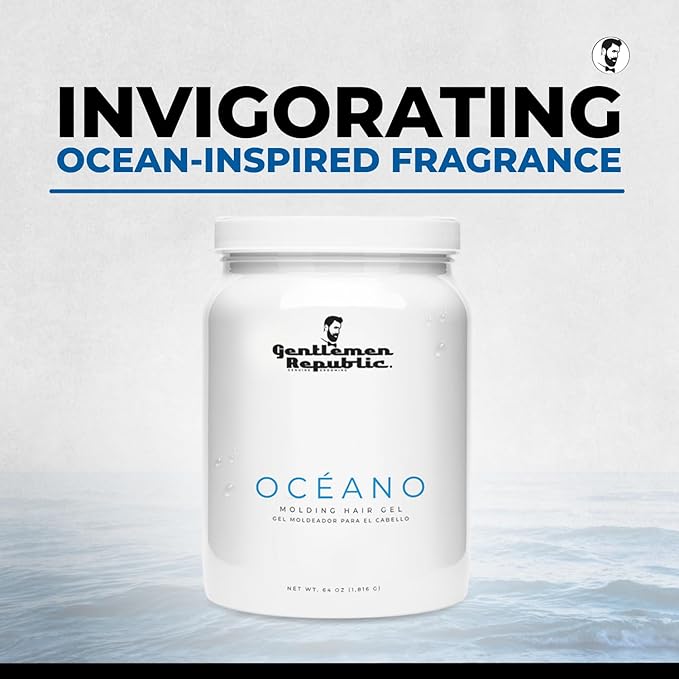 Gentlemen Republic Oceano Men's Hair Gel 32oz W/Pump - Strong Touchable Hold and High Shine Styling Gel for Hair, 100% Alcohol-Free Professional Formula with Fresh Scent, Mens Hair Product Made in USA