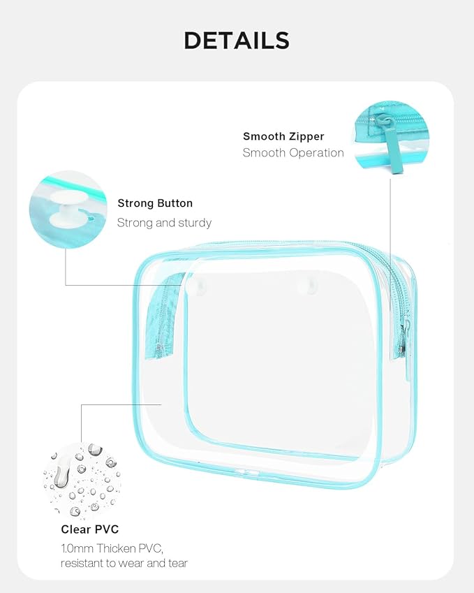 4 Pack Clear Toiletry Bags, Portable Travel Makeup Pouch with Zipper, TSA Approved Organizer, Clear Pouch Bags Compatible With Bogg Bag Divider Accessories(Blue, Pack of 8)