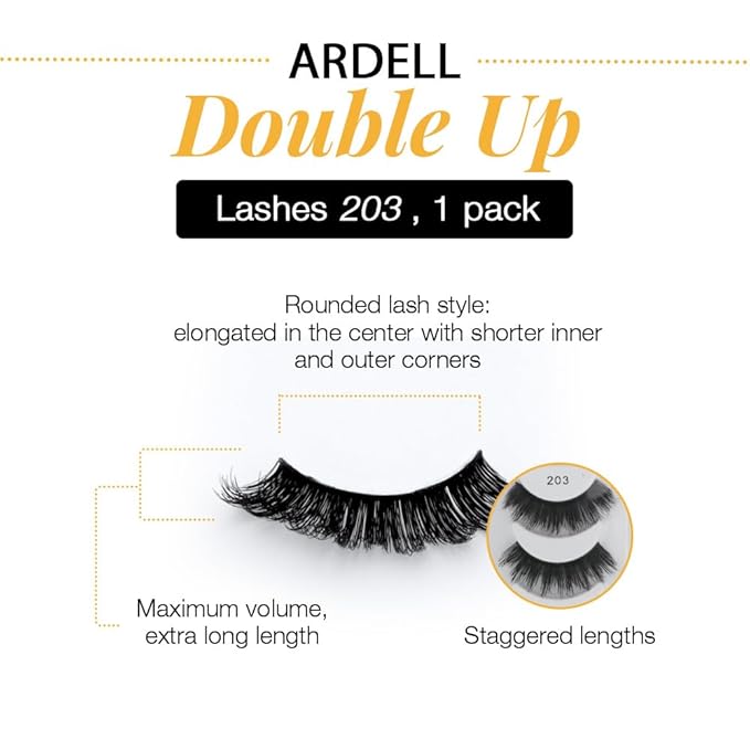 Ardell False Eyelashes Double Up 203 - Dramatic Volume, Long & Full Strip Lashes, Reusable Fake Lashes, 1 Pack