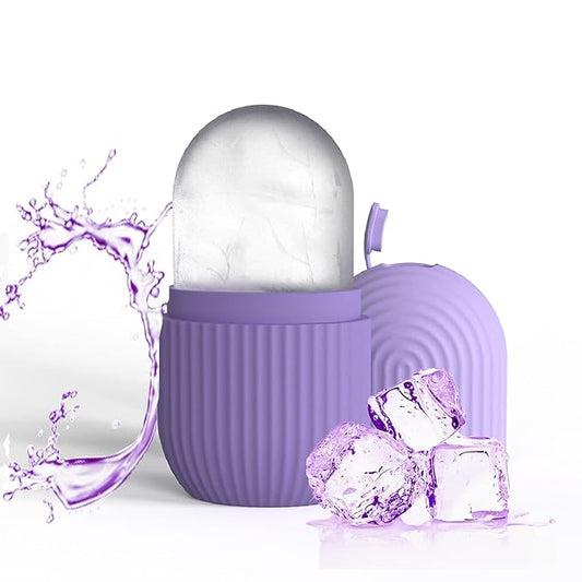 Ice Face Roller, Reusable Silicone Mold Face Massage Eye Facial Beauty Skin Care Tools Apply Ice for Shrink Pores Anti Wrinkle Reduce Puffiness Improve Skin Elasticity, Striped, Purple