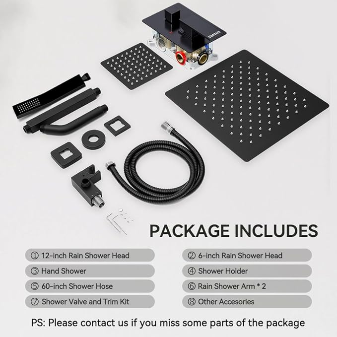 Shower Faucet Set Matte Black Shower Systems, STARBATH 3 Way Shower Faucet with 2 in 1 Handheld, Ceiling Mount 12+6" Dual Rain Shower Head for Two People, Shower Valve with 5 Diverter Complete