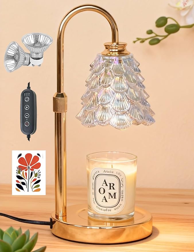 Candle Warmer Lamp, Flower Candle Lamp Warmer with time, Flameless White Lamp Candle Warmer, Adjustable Height Wax Warmer Lamp, Candle Heat Lamp for Candles, Modern Large Warming Lamp