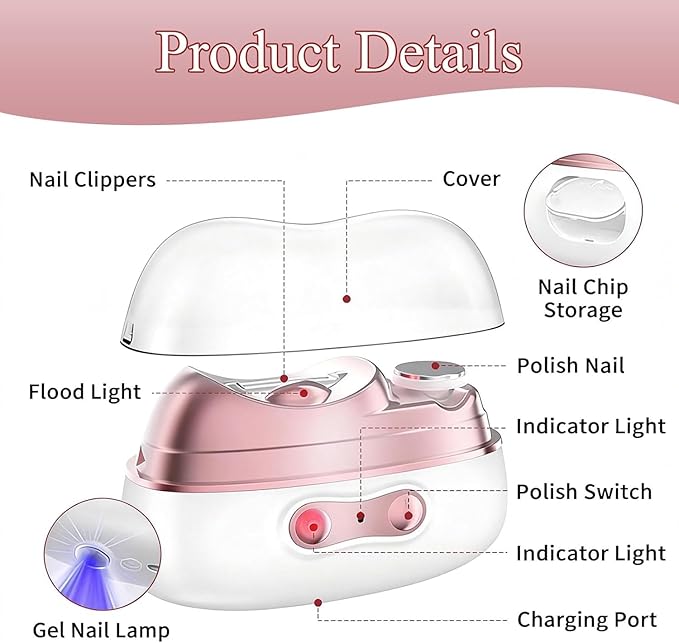 2026 Upgrade New Electric Nail Clipper,4 in 1 Automatic Nail Trimmer with Nail File/Polishing/Gel Nail Light,2-Speed Automatic Trimmer with LED Light & Debris Storage,for Seniors, Adults,Kids（Orange）