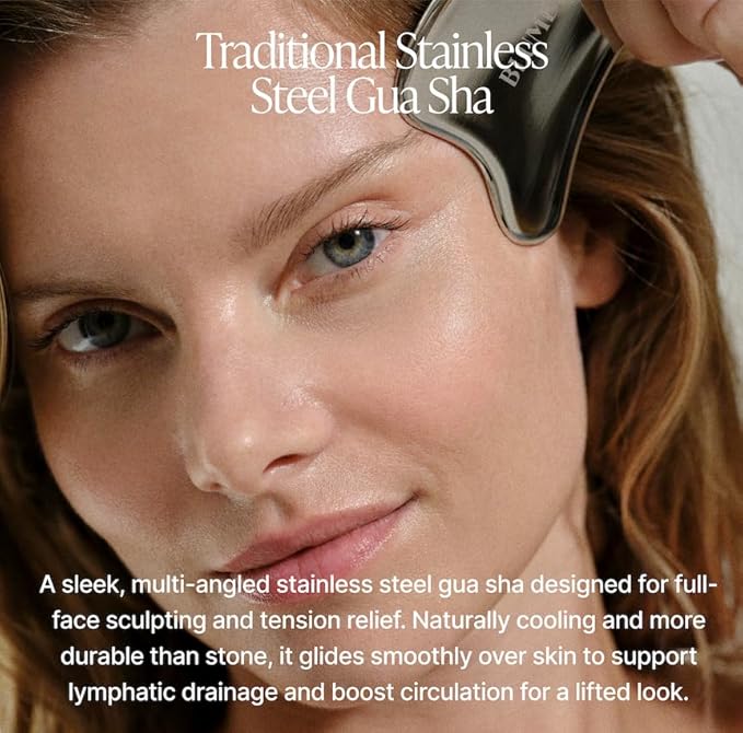 Blumenes - Traditional Gua Sha Tool - Stainless Steel Massage Tool for Face & Body - Cold & Heat Retention for Relaxing Spa Experience - Durable Stainless Gua Sha for Enhanced Skincare Routine