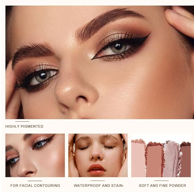 Neutral Nude Brown Eyeshadow Palette–Beige, Cool Taupe, Bronze Gold Shimmer, Cocoa Brown, High-Pigment Blendable Long-Lasting Eye Shadow and Contour Palette for Daily Soft Glam Makeup for Mature Eyes