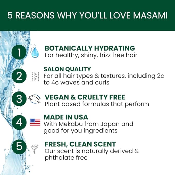 MASAMI Mekabu Hydrating Shine Serum | Sulfate Free | Paraben Free | Phthalate Free | Cruelty Free | Vegan | Salon Quality | Color Safe