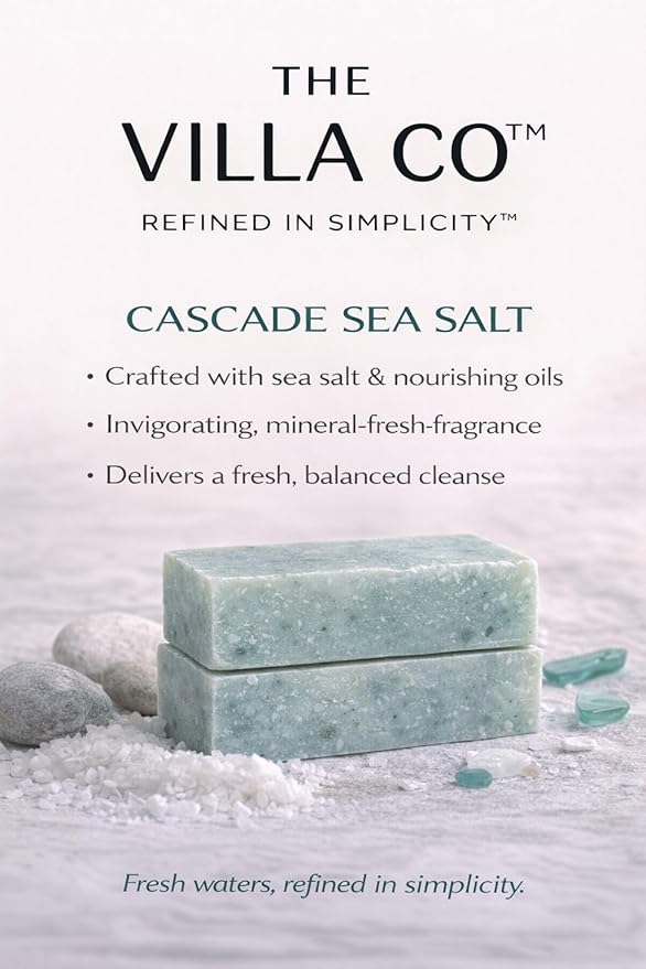 The Villa Co - Cascade Sea Salt | 4.5oz Exfoliating Body Bar for Men | Artisan Made in USA | Natural Ingredients | Sea Salt | Refined in Simplicity