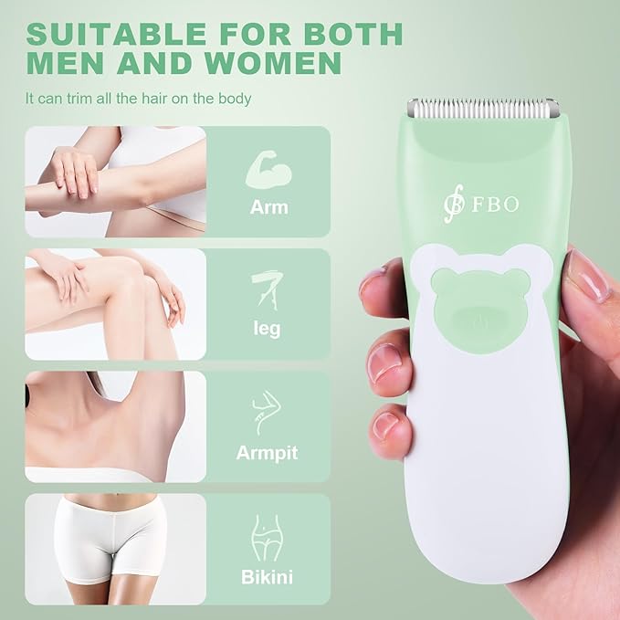 FBO Women's Electric Shaver - IPX7 Waterproof Painless Trimmer - Easy to Clean, Ceramic Blade, Bikini Body Hair Trimmer, Armpit, Leg, arm and Body, Portable Fast Charging Wireless