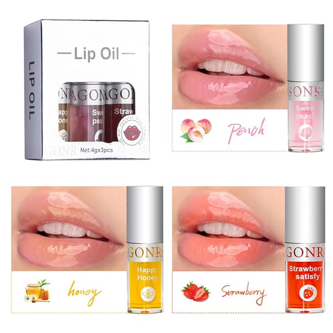 3Pcs Hydrating Lip Oil Set，High Moisturizing Lip Glow Hydrating