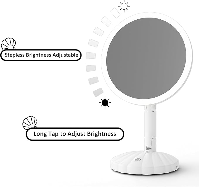 Foldable 15X Magnifying Mirror with Lights,Portable Vanity Mirror,3 Colors Light Modes, Desk or Travel Use,Stepless Adjustable Lighted Makeup Mirror