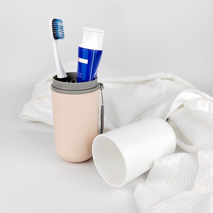 Travel Toothbrush Holder,Portable Toothbrush Holders for Couples,Multifuction Toothbrushes Toothpaste Set for Traveling, Camping, Business Trip and School (1, Pink/White)