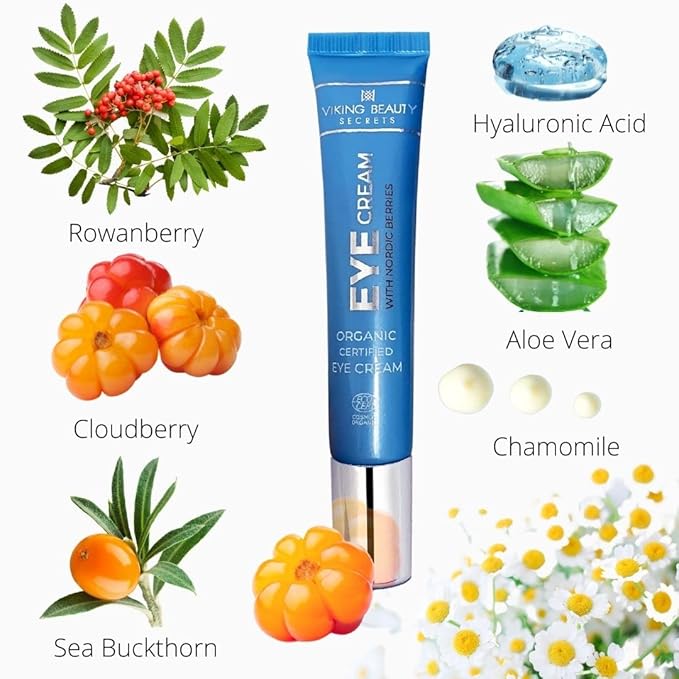 Viking Beauty Secrets Eye Cream - Hyaluronic Acid and Nordic Berry Infused Eye Cream - Under Eye Cream for Reducing Dark Circles and Fine Lines - Hydrating Eye Cream for Daily Use