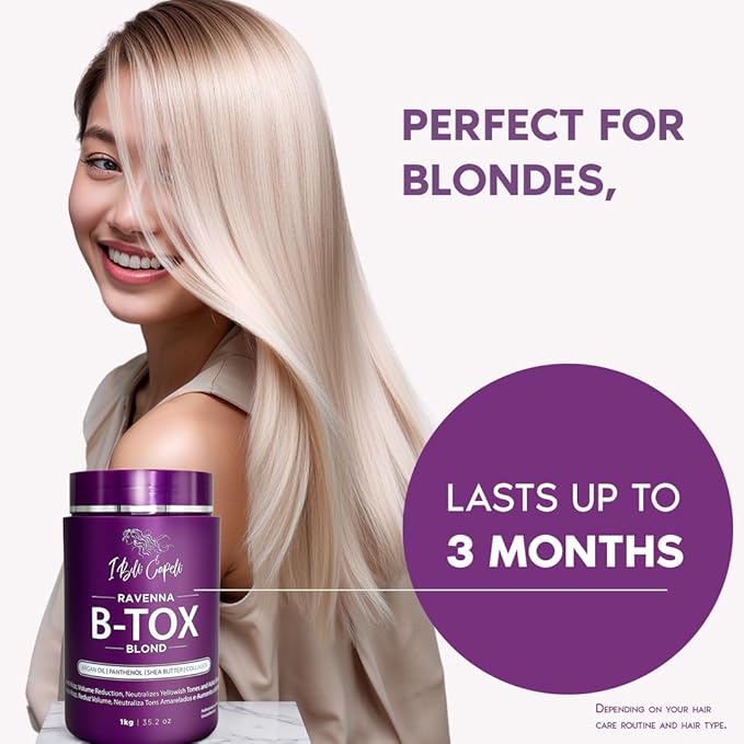 I Belli Capelli Ravenna Hair Straightening Kit – Blond Hair B-tox & Aloe Vera Mask – Anti-Frizz, Intense Hydration & Shine – Formaldehyde-Free B-otox Hair Treament For Blond Hair (2-Pack)