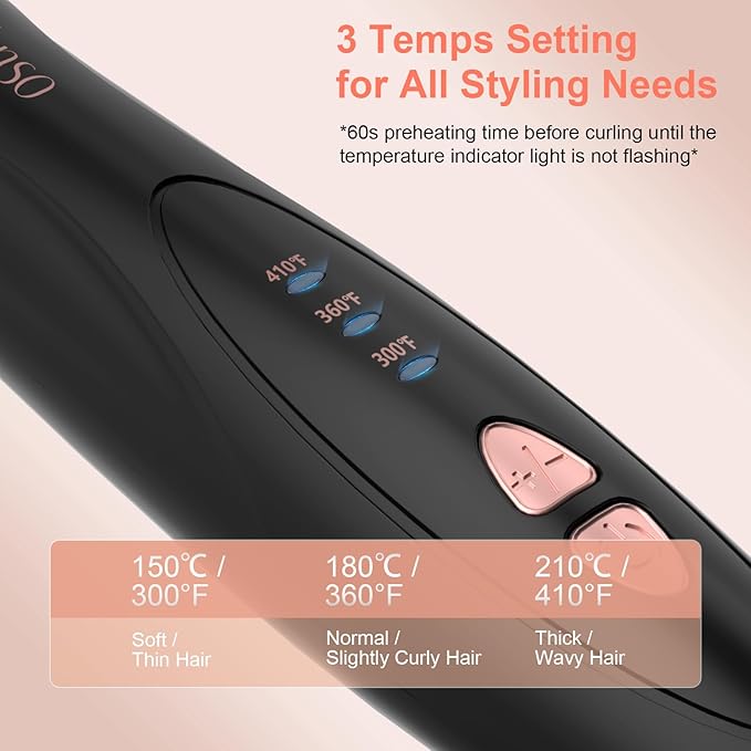 Automatic Rotating Curling Iron, 3 in 1 Thermal Brush Set 1-1 1/2 Inch, Auto Hair Curler with 3 Temps, 100 Million Ionic, Travel Dual Voltage Self Curling Wand for Beach Waves, Ceramic Coating