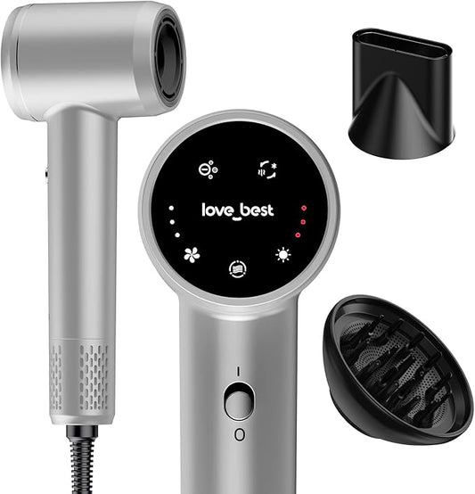Hair Dryer, Professional Ionic Hair Dryer for Fast Drying, Quiet, Lightweight, 600 Million Negative Ions High-Speed Hair Blow Dryer with Diffuser for Curly Fine Hair Women, Men, Home, Salon(Slive)