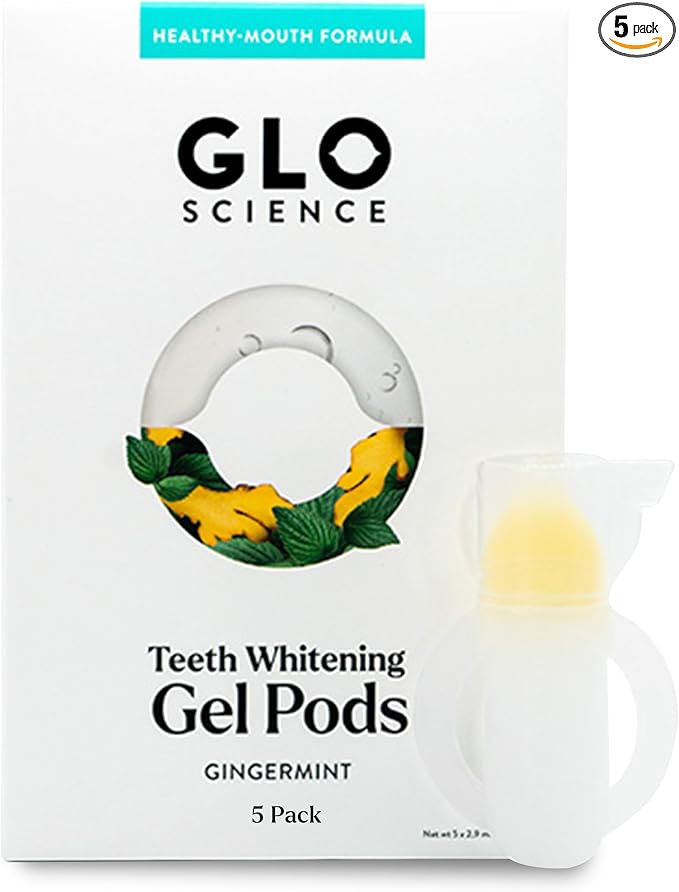 GLO Science Teeth Whitening Gel Pods – Safe, Effective Tooth Whitener with Silicon Brush, 6% Hydrogen Peroxide – Fastest Way to Whiter Teeth, Sensitivity Free – Gingermint Flavor (Pack of 5)