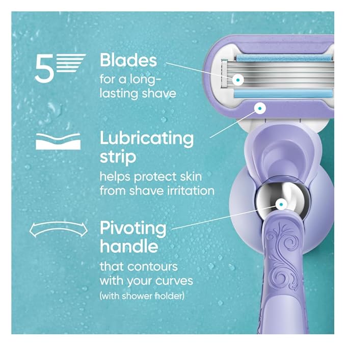 Gillette Venus Deluxe Smooth Swirl Women's Razor Handle + 4 Blade Refills, Flexible Handle and Pivoting Head