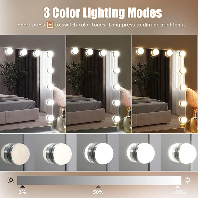 Hansong Bluetooth Vanity Mirror with Lights Hollywood Mirror with Lights and 15 Dimmable LED Bulbs Hollywood Makeup Mirror Rotation 3 Color Lighting Modes