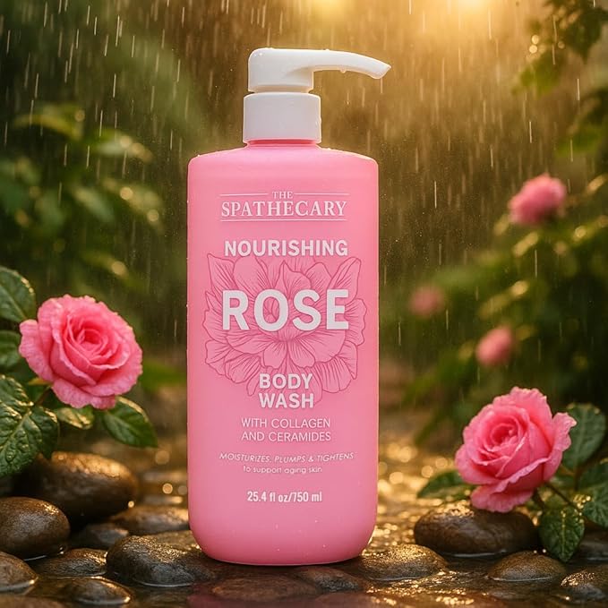 THE SPATHECARY Nourishing Rose Body Wash – With Collagen & Ceramides – Moisturizes, Plumps & Tightens to Support Aging Skin – Paraben-Free, Sulfate-Free, Daily Hydrating Formula, 25.4oz