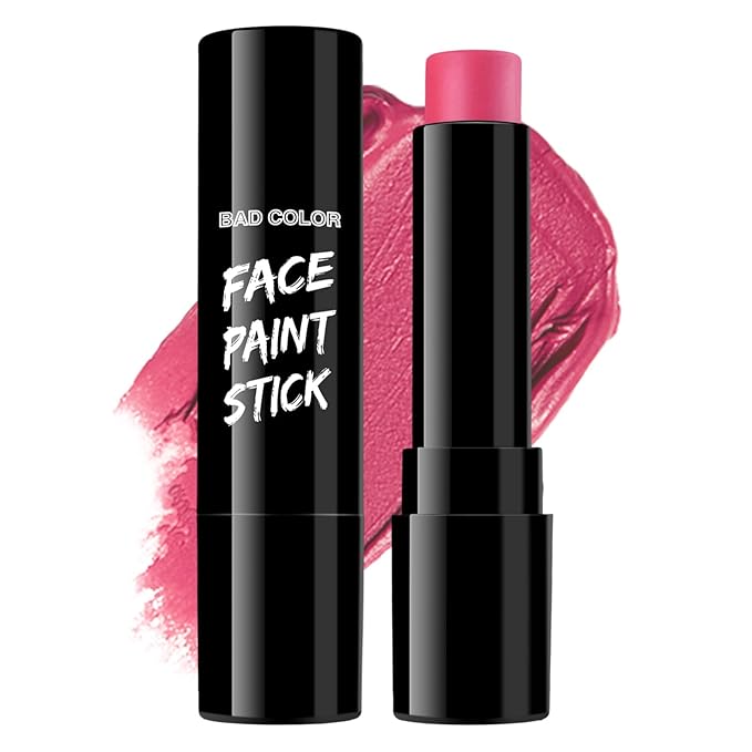 BADCOLOR Pink Face Body Paint Stick, Cream Blendable Full Coverage Eye Black Facepaints for Adult, Professional Hypoallergenic Face Painting Kit for Halloween Special Effects Cosplay Party