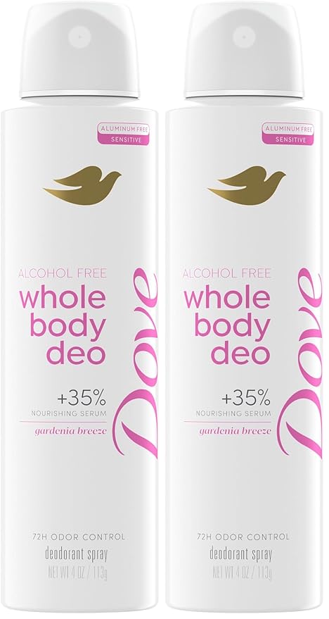 Dove Whole Body Deo Alcohol Free Deodorant Spray for Women Gardenia Breeze 4 oz (Pack of 2)