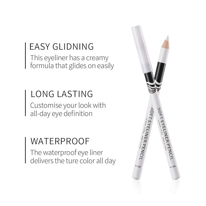 Fashionwu White Eyeliner Pencil Professional Highlighter Eye Liner Pen Soft Strokes Waterproof Long-Lasting Eyeshadow Eye Silkworm Brighten Pencil Beauty Makeup Tool (48pcs)