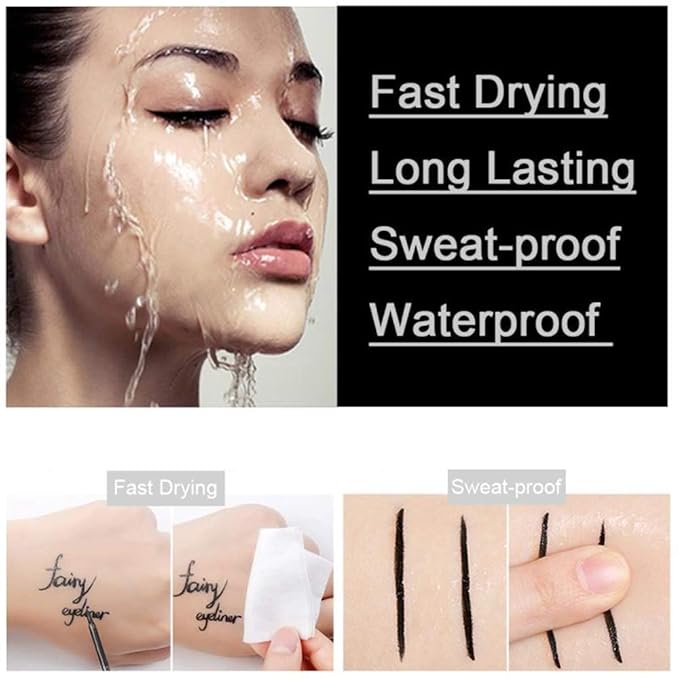 BINGBRUSH Double-sided Liquid Stamp Eyeliner Pen, Face Stamps Makeup Extremely Black Waterproof Slim Gel Felt Tip High Black Pigment Liquid Eyeliner & Seal (black)