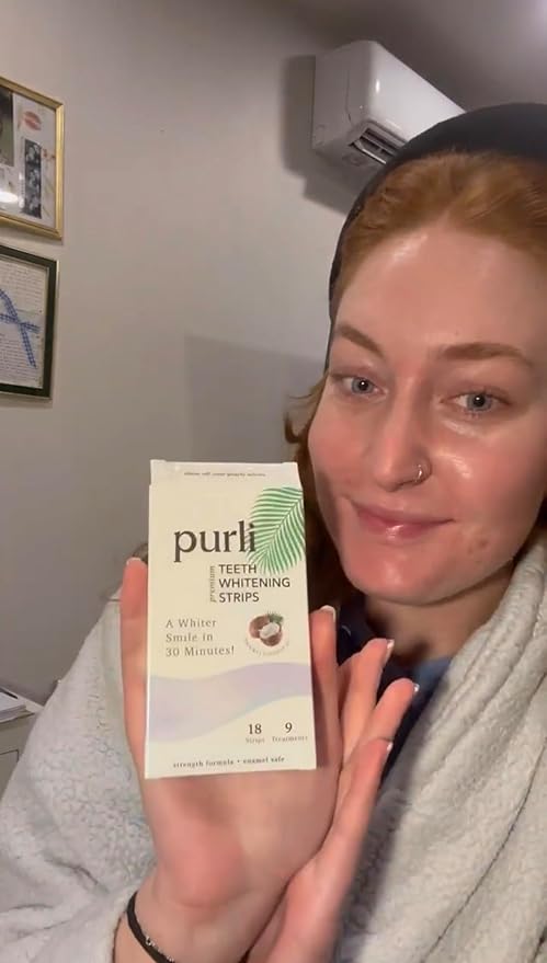 Purli Teeth Whitening Strips 9-Day Treatment – Natural Coconut Oil, Professional Effects, Gum & Enamel Safe, Dry Strip