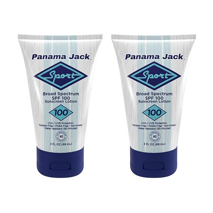 Panama Jack Sport Sunscreen Lotion - SPF 100, Broad Spectrum UVA/UVB Protection, Non-Greasy, PABA, Paraben, Gluten & Cruelty Free, 3 FL OZ (Pack of 2)